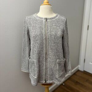 Eileen Fisher Organic Gray Ivory Textured Full Zip Sweater Sz  S